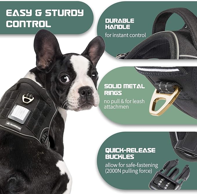 BUMBIN Tactical Dog Harness for Small Dogs No Pull, Famous TIK Tok No Pull Puppy Harness, Fit Smart Reflective Pet Walking Harness for Training, Adjustable Dog Vest Harness with Handle Black S-PawvioPets