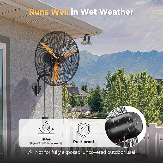 24 Inch Oscillating Misting Wall Mount Fan, Extra Long 3.9ft Wired Remote and 9.8ft Power Cord, IP44 Industrial Commercial Wall Mounted Fan for Greenhouse, Garage, Workshop, Covered Patio-PawvioPets