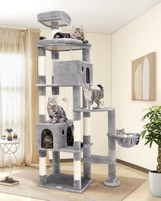 Globlazer Giant Cat Tree, 83 inch Cat Tree for Indoor Cats Large Adult, XXL Cat Tower with 9 Scratching Posts for 20lb+ Heavy Duty Large Adult Cats, F83, Light Grey-PawvioPets
