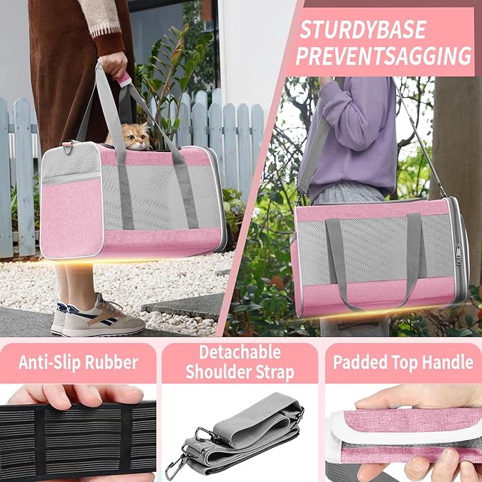 Cat Carrier 20lbs Top Open/Soft Sided Small Pet Dog Travel Carrying Crate/Collapsible Puppy Transport Carry Bag/Sturdy Pet Cages Chihuahuas Mini Dog 10lbs Pink-PawvioPets