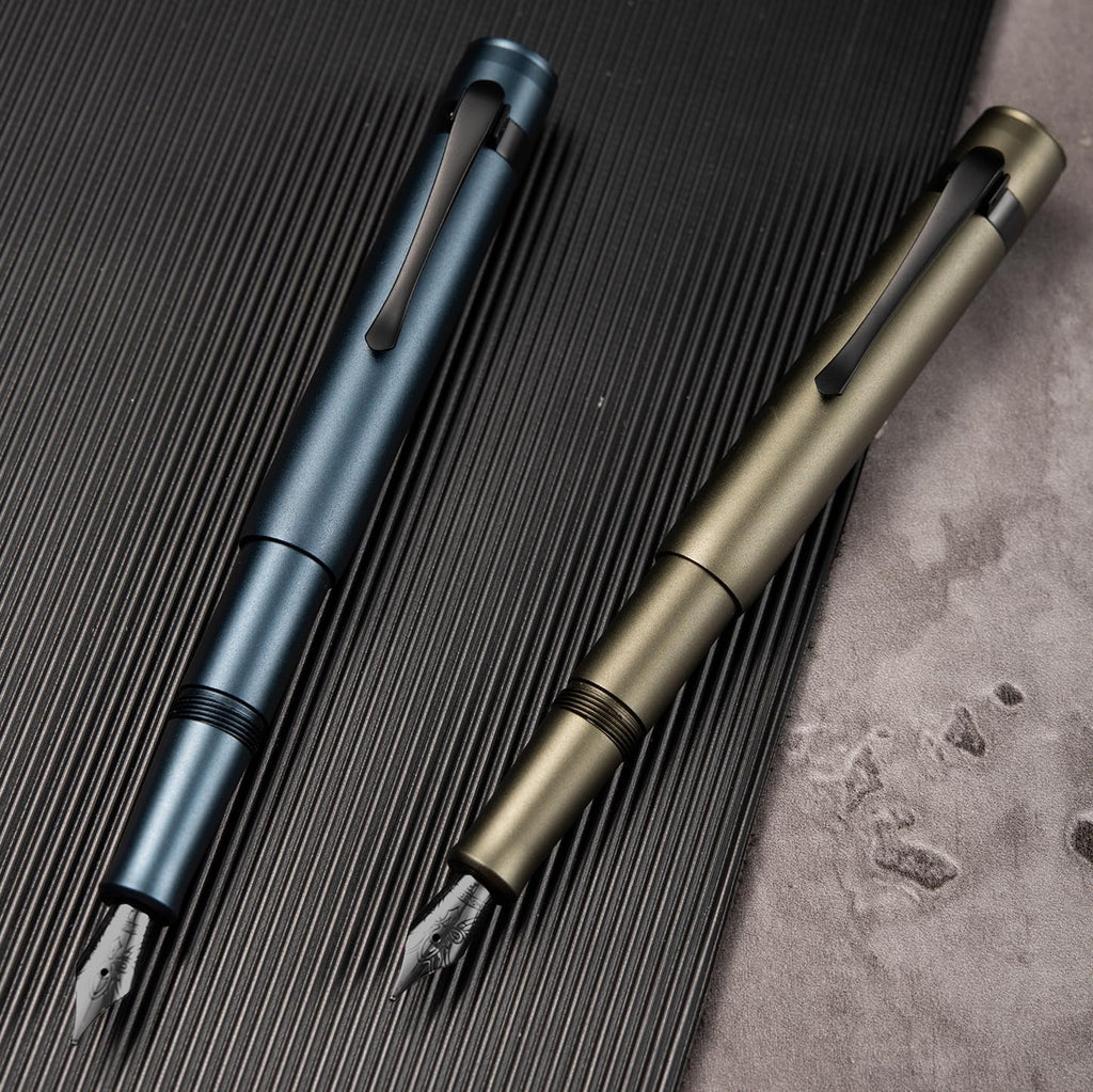 Hongdian M2 Black Forest Mini Fountain Pen, Fine Soft Nib & Sleek Shape Aluminium Short Pocket Travel Pen (Midnight Blue)