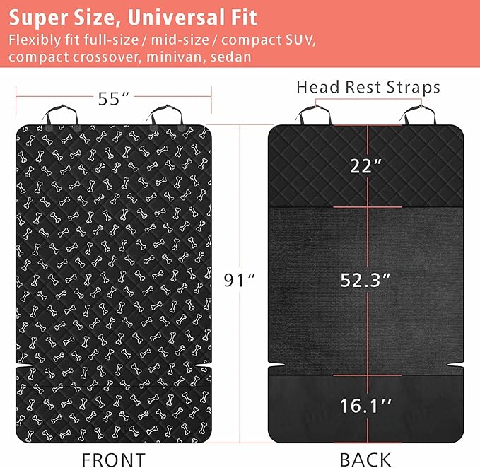 F-color SUV Cargo Liner for Dogs, Water Resistant Pet Cargo Cover Dog Seat Cover Mat for SUVs Sedans Vans with Bumper Flap Protector, Non-Slip, Large Size Universal Fit, Bone-PawvioPets