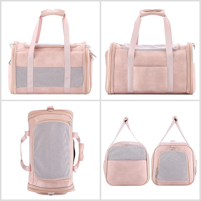 Fashion Leather Dog Carrier, Airline Approved Cat Carrier Soft Sided Pet Bag Carrier Purse for Puppy Kitten Small Animals Pink-PawvioPets