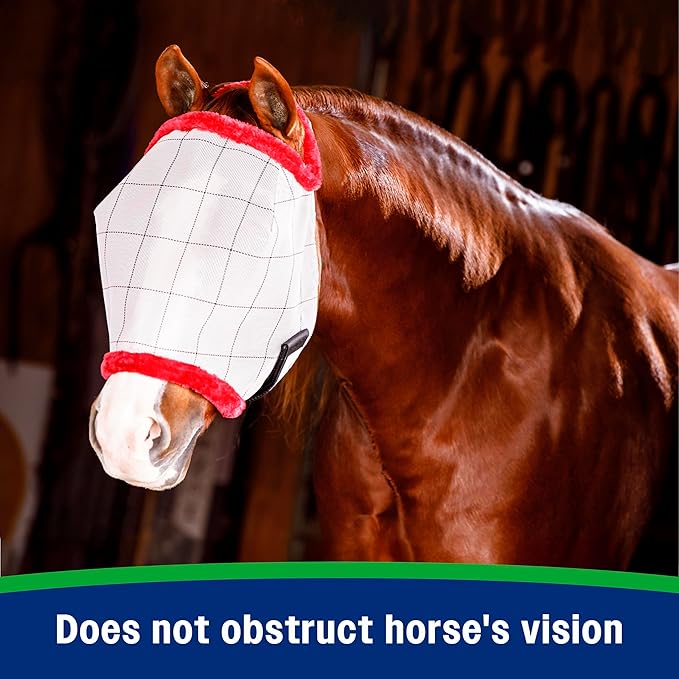 Farnam SuperMask II Fly Mask Without Ears for Larger Horses, Full Face Coverage and Eye Protection from Insect Pests, Structured Classic Styling Mesh with Plush Trim, XL Size-PawvioPets