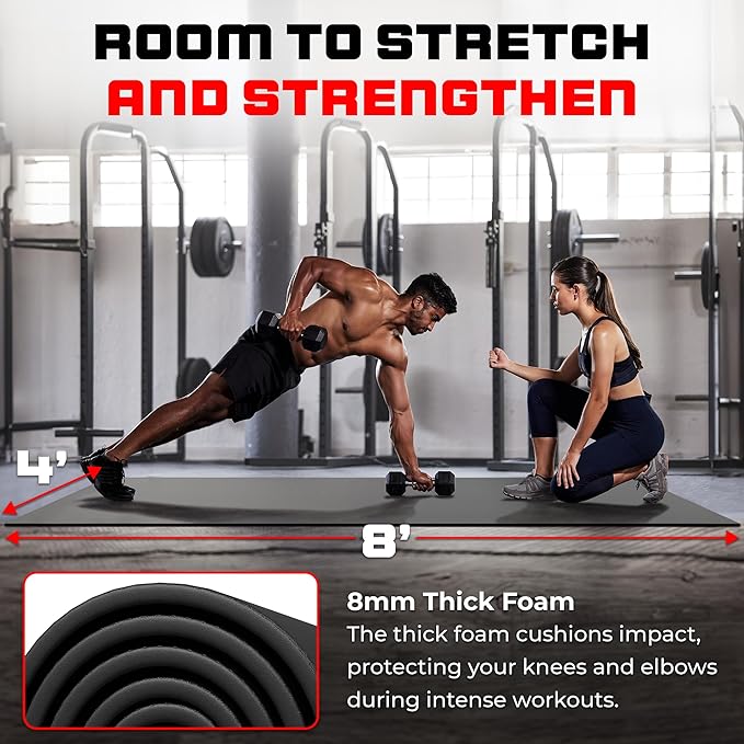 8FT x 4FT Extra Large Exercise Mat - PVC Floor Workout Mat with Carry Bag, Cleaning Cloth - Non slip Thick Workout Mats for Home Gym Flooring, Fitness Training Mat for Weights Pilates Cardio-PawvioPets