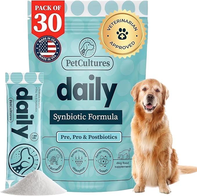 Daily Synbiotic Formula - A TriBiotic Blend with 6 Strains, B-Vitamins, and Digestive Enzymes in 30 Packs-PawvioPets