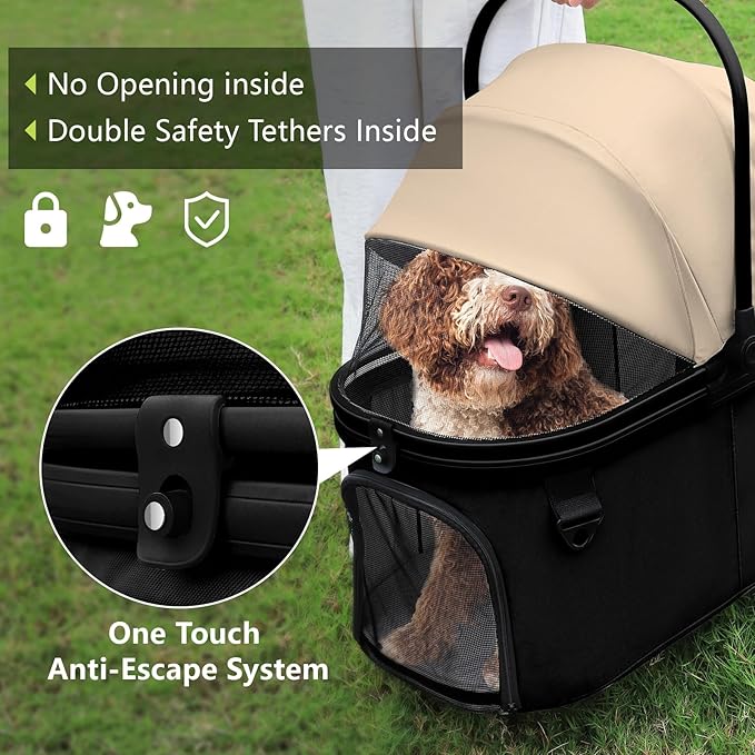 Dog Cat Stroller, Foldable 4 Wheels Dog Stroller for Small Medium Dogs 20 lbs,Pet Strollers for Large Dogs 50lbs, Stable Anti-Shock Detachble Carrier,with 360°Swiveling Front Wheel forTravel-PawvioPets