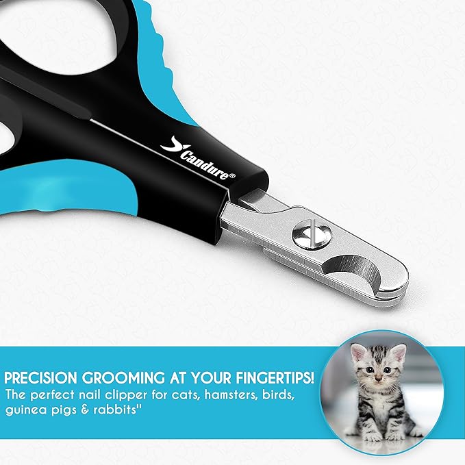 Candure Cat Nail Clipper Stainless Steel Cat Claw Trimmers for Rabbits, Guinea Pigs, Birds, Puppies, Kittens and Small Animals Pet Nail Clipper for Professional and Home Use (Blue)-PawvioPets