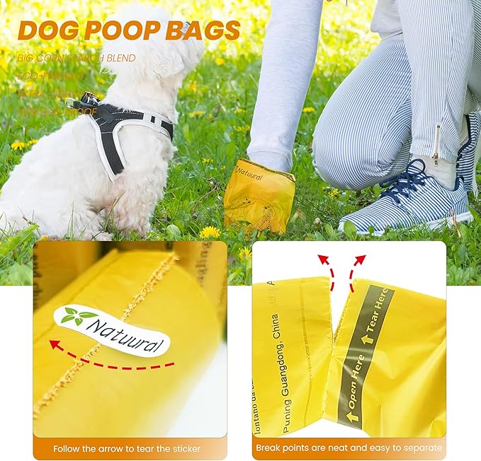Dog Poop Bags Rolls-600 Counts, 40Rolls, Biodegradable Poop Bags Made of Cornstarch, 100% Leak Proof and Easy to Open (Yellow)-PawvioPets