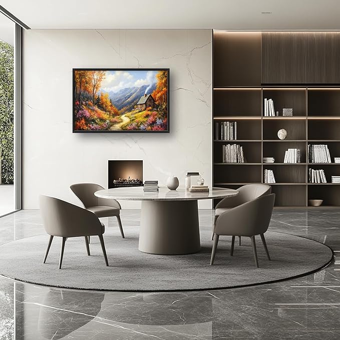 Framed Large Autumn Mountain Wall Art for Living Room, Oversized Wildflower Tree Wall Decor Nature Landscape Canvas Painting Modern Artwork Home Decoration for Living Room Bedroom 36"x24"-PawvioPets