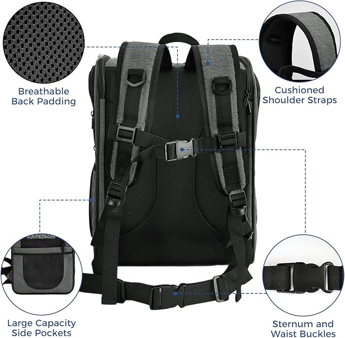 Apollo Walker Pet Carrier Backpack for 4-15lb Cats and Dogs, Puppies, Safety Features and Cushion Back Support | for Travel, Hiking, Outdoor Use (Gray)-PawvioPets
