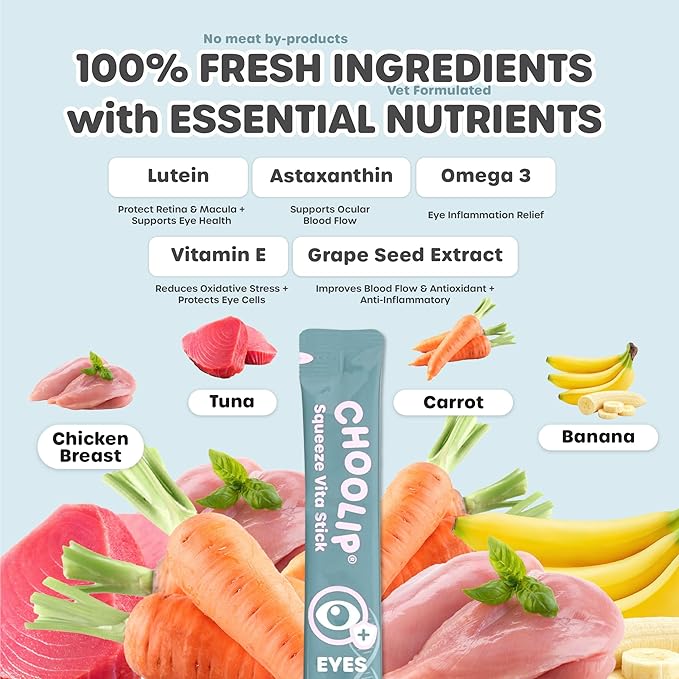 Grab & Go Squeeze Vita Stick Lickable Treats for Dogs & Cats. 49 Eye Health Sticks with Essential multivitamins. Soft and Tasty Paste for All Life Stages, Supporting Eyes Health-PawvioPets