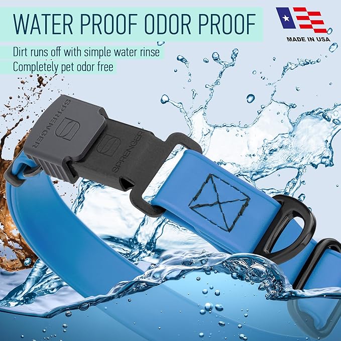 Dogline Biothane Waterproof Dog Collar with Herm Sprenger Black Stainless Steel Quick Release Buckle – Heavy Duty Tactical Durable Collar for Dogs – Comfortable and Safe Pet Collar W3/4" L12-19 Blue-PawvioPets
