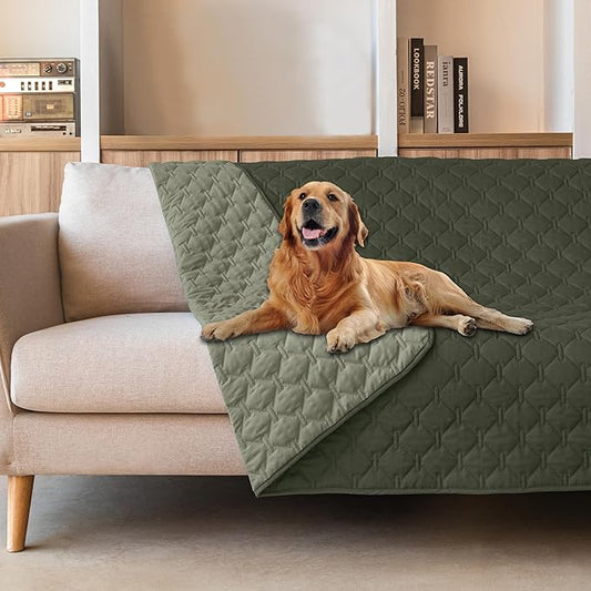 gogobunny 100% Double Sided Waterproof Dog Blanket Soft Pet Bed Cover Reversible Protect Furniture Couch Sofa Car for Puppy Large Dog Cat (Dark Olive/Light Olive, 68x82 Inch (Pack of 1))-PawvioPets