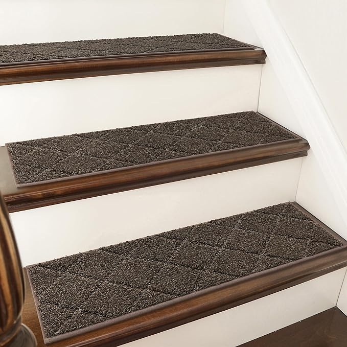 COSY HOMEER Edging Stair Treads Non-Slip Carpet Mat 28inX9in Indoor Stair Runners for Wooden Steps, Edging Stair Rugs for Kids and Dogs, 100% Polyester TPE Backing (10pc, Brown)-PawvioPets