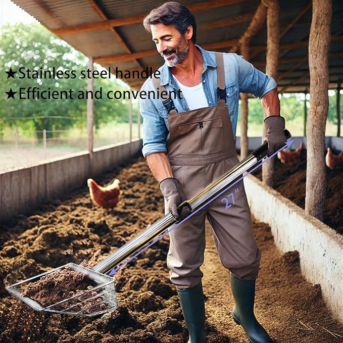 10inch Metal Chicken Poop Scooper with 54-Inch Long Handle for Coop Cleaning-PawvioPets