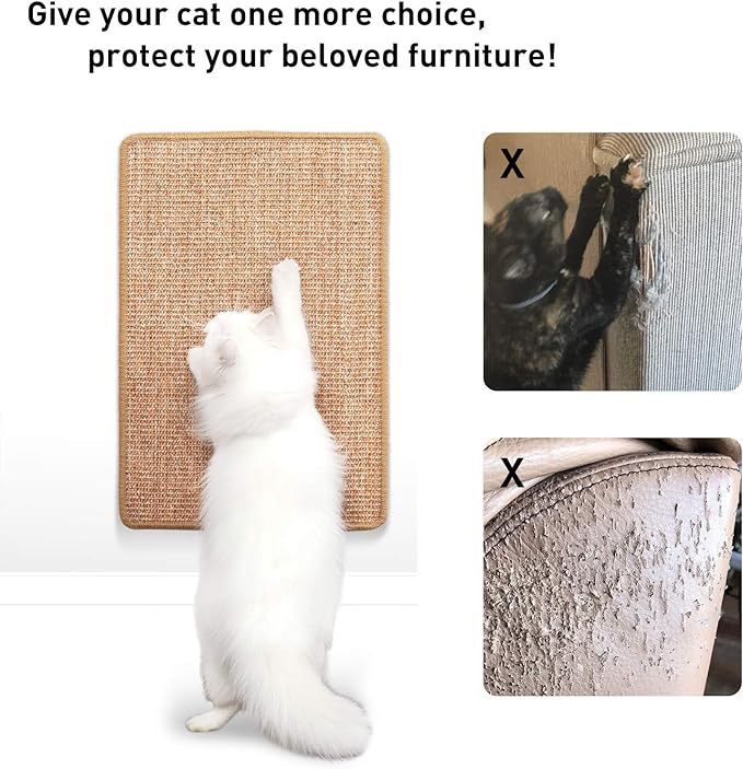 FUKUMARU Cat Scratcher Mat, 23.6 X 15.7 Inch Natural Sisal Cat Scratch Mats, Horizontal Cat Floor Scratching Pad Rug with Sticky Tapes, Protect Couch and Carpets-PawvioPets