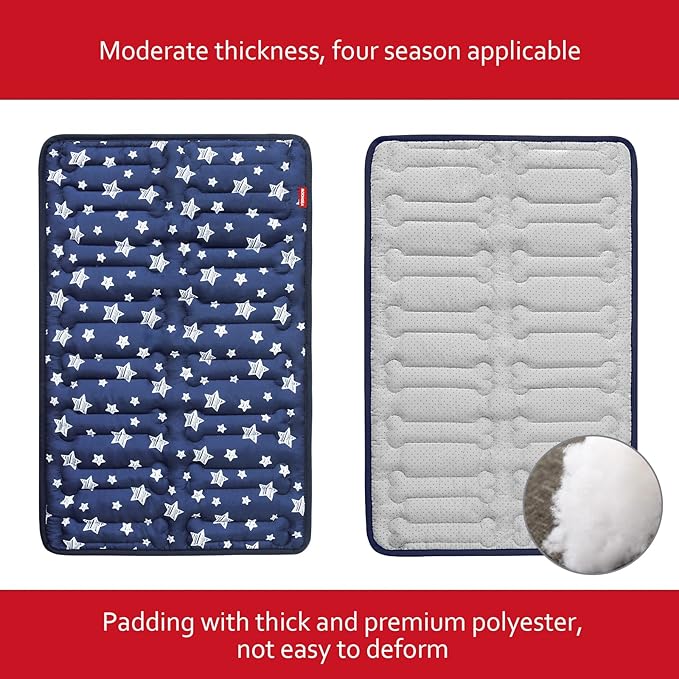 Dog Crate Mat (30" X 19"), Soft Dog Bed Mat with Cute Prints, Personalized Crate Pad, Anti-Slip Bottom, Machine Washable Kennel Pad, Navy-PawvioPets