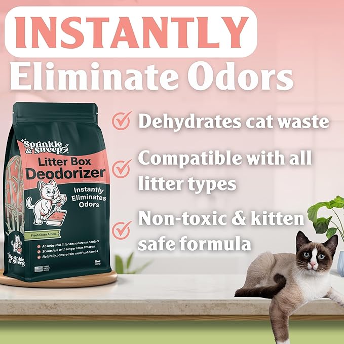 Cat Litter Deodorizer | Odor Eliminator for Litter | Smell Control for Cats | Non-Toxic & Safe for Kittens | Home Odor Neutralizer | Kitty Litter Freshener | Sprinkle & Sweep | One Month Supply 8oz-PawvioPets