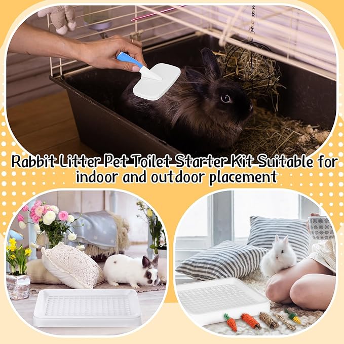 19 Pcs Rabbit Starter Kit Small Bunny Litter Box Animal Grooming Kit Water Bottle Bunny Toys Hay Feeder Bowl Blankets with Cleaning Set for Guinea Pig Rabbit Accessories (White)-PawvioPets