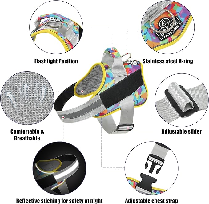 Bolux Dog Harness, No-Pull Reflective Dog Vest, Breathable Adjustable Pet Harness with Handle for Outdoor Walking - No More Pulling, Tugging or Choking (Small (Pack of 1), Watercolour)-PawvioPets