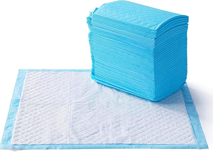 Amazon Basics Heavy Duty Dog and Puppy Pee Pads, 5-Layer Leak-Proof Ultra Absorbent, Quick-Dry Surface, Potty Training, Regular (24x23"), 50 Count, Blue & White-PawvioPets