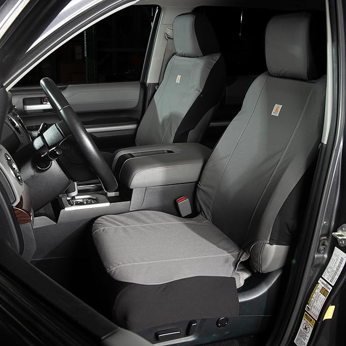 Carhartt Universal Nylon Duck Canvas Fitted Bucket Seat Cover, Durable Seat Protection with Rain Defender, Single, Gravel-PawvioPets