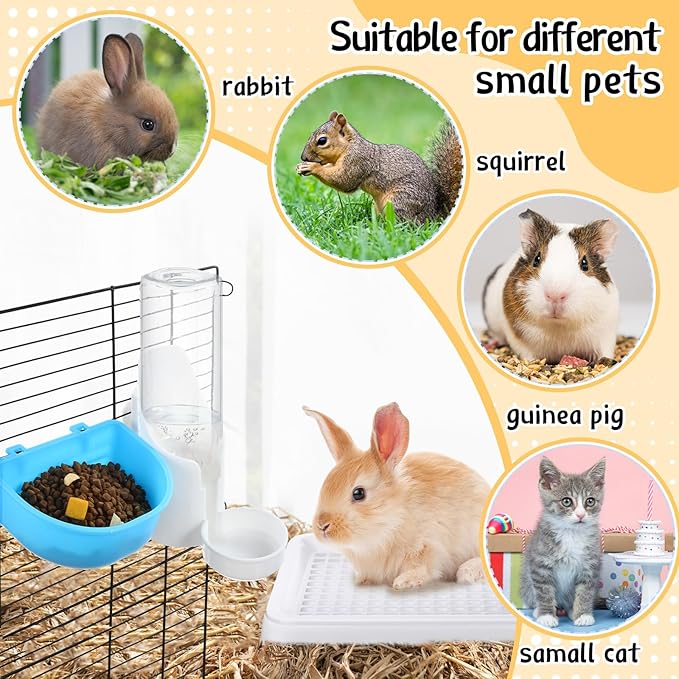 19 Pcs Rabbit Starter Kit Small Bunny Litter Box Animal Grooming Kit Water Bottle Bunny Toys Hay Feeder Bowl Blankets with Cleaning Set for Guinea Pig Rabbit Accessories (White)-PawvioPets