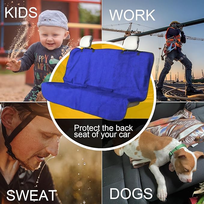 Back Seat Cover for Car Trucks Van SUV,Waterproof Rear Bench Towel Seat Covers for Dogs and Kids,Automotive Backseat Protector (Blue)-PawvioPets