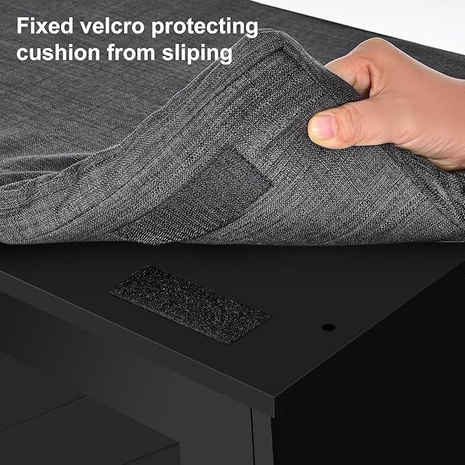 2-Tier Storage Bench, Shoe Bench with Padded Seat Cushion, Entryway Bench with 4 Barn Doors, Adjustable Shelf, 13.8" D x 47.2" W x 17.7" H, for Entryway, Living Room, Bedroom, Black-PawvioPets