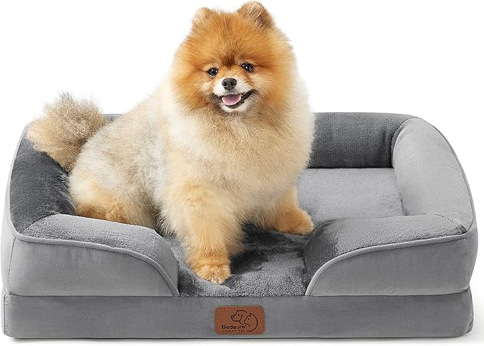 Bedsure Orthopedic Dog Beds for Small Dogs - Washable Small Dog Cat Bed Waterproof, Comfort Pet Couch Sofa with Washable Removable Cover, Pets Bed with Nonskid Bottom, Grey, 24"-PawvioPets