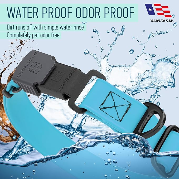 Dogline Biothane Waterproof Dog Collar with Herm Sprenger Stainless Steel Quick Release Buckle – Heavy Duty Tactical Durable Collar for Dogs – Comfortable and Safe Pet Collar, W 3/4" L 12-19" Sky Blue-PawvioPets
