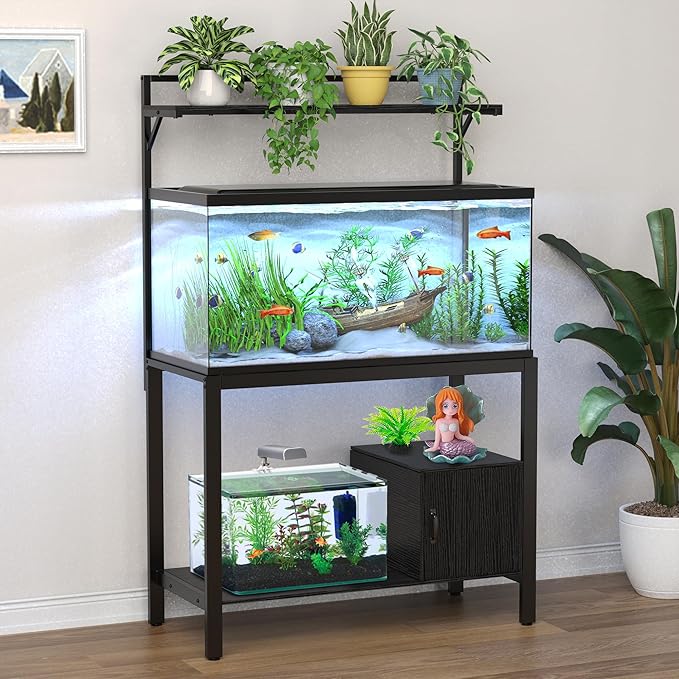 GDLF 40-50 Gallon Fish Tank Stand with Plant Shelf Metal Aquarium Stand with Cubby Storage 36.6" x 18.5" Tabletop fits Aquarium,Turtle Tank,or Reptile Terrariums-PawvioPets