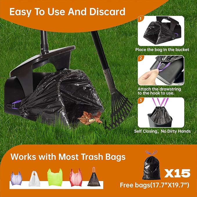 Dog Pooper Scooper with Bags & Dispenser - 37.4" Long Durable Metal Handle Swivel Bin & Rake & Spade Kit, Large Capacity Portable Pooper Scooper for Yards，Easy to Assemble-PawvioPets