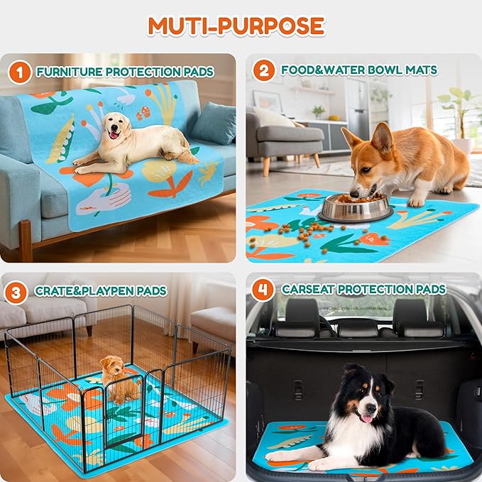 BurgeonNest Washable Pee Pads for Dogs, 2 Pack 36''x48'' Super Absorbent, Leakproof & Non-Slip Reusable Potty Pads for Puppy Playpen, Crate, Whelping Box, Potty Training, Blue-PawvioPets