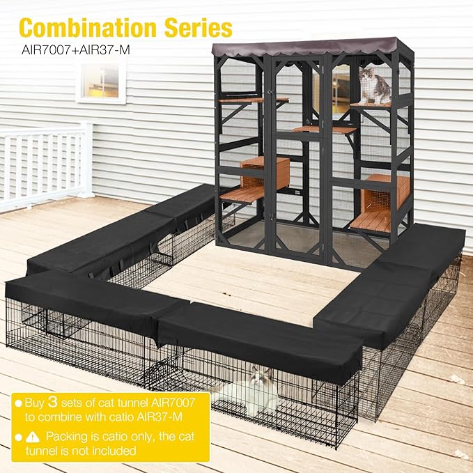 Aivituvin Catio Outdoor Cat Enclosure Large Cat House for Mulitiple Cats Walk in Kitty Cage with Tarp Roof 70" Black-PawvioPets
