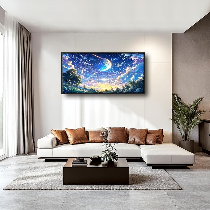 Framed Large Anime Sky Wall Art for Living Room, Oversized Fantasy Night Sky Forest Wall Decor Nature Canvas Painting Modern Artwork Home Decoration for Living Room Bedroom Office 60"x30"-PawvioPets