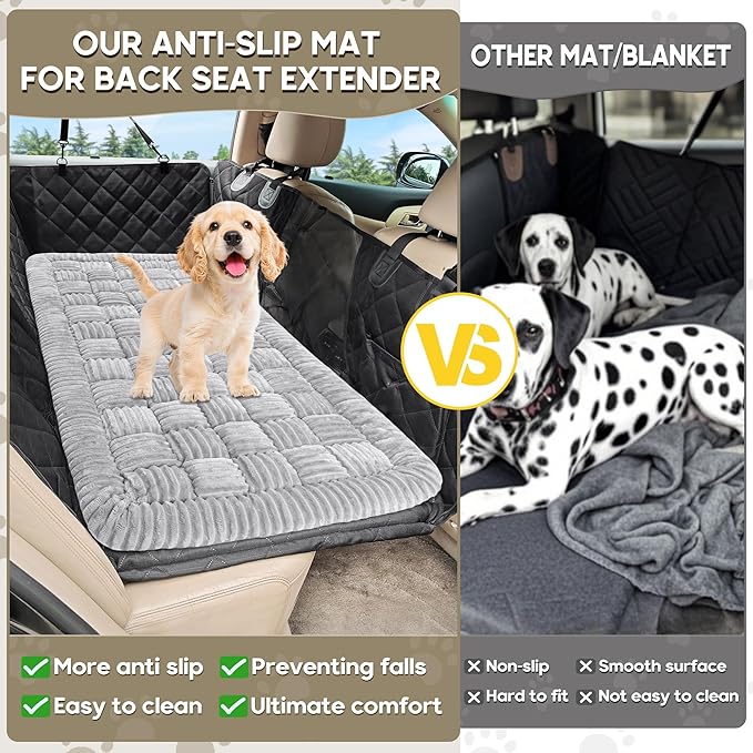 Dog Car Bed Mat, Non-Slip Backseat Extender Pet Blanket, Plaid Dog Bed for SUVs, Sedans & Trucks, Chew-Resistant Travel Pad for Dogs, Easy Clean & Scratch-Proof & Comfort (50"x24.6") Light Gray-PawvioPets