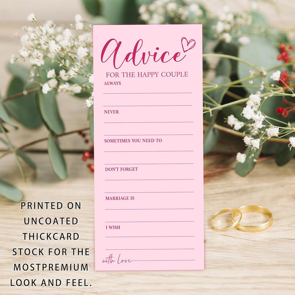 4x9 Inch Wedding Advice Cards, Advice and Wishes for The Mr and Mrs, Pink Bridal Shower Games for 25 Guests, Engagement Party Supplies, Wishes for Bride Wedding Receptio Decoration-A05