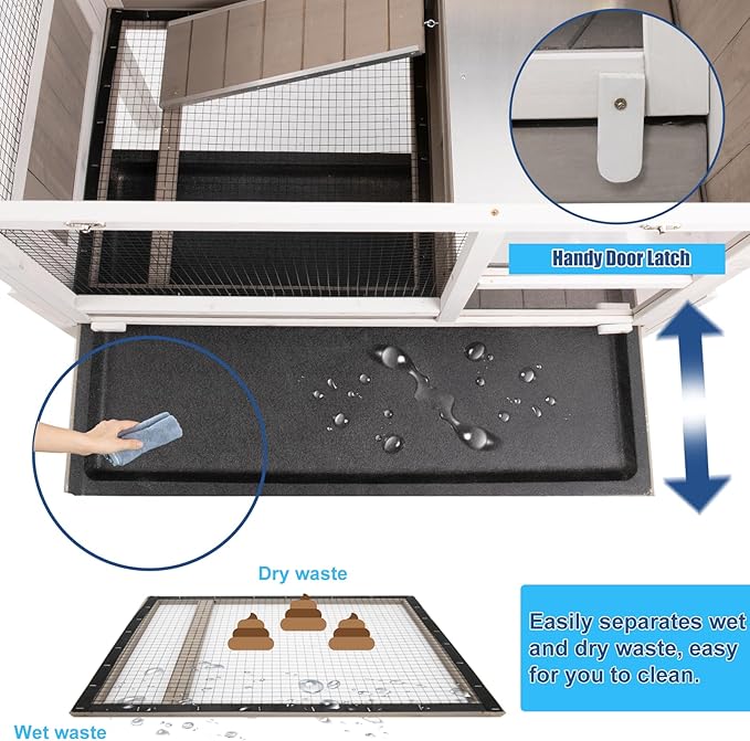 38" L Rabbit Hutch Bunny Cage,Fir Wood Rabbit Cage Indoor Outdoor with Pull Out Tray,Bunny Hutch with Ramp and Hideout,Guinea Pig Cages Rabbit Hutch Indoor with Detachable 4 Legs-PawvioPets