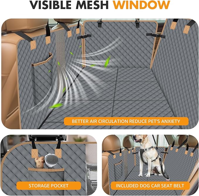Dog Car Seat Cover for Back Seat, Larger Dog Car Bed Cover with Strong Bottom, Car Back Seat Extender Hammock for Car SUV Truck Grey-PawvioPets