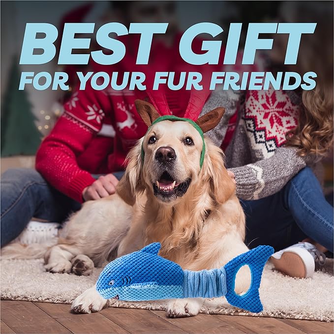 Dog Toys for Large Dogs, Squeaky Dog Toys for Aggressive Chewers, Plush Dog Chew Toys for Teething, Interactive Shark Dog Toys to Keep Them Busy Tug Of War Puppy Toys for Small,Medium,Large Breeds-PawvioPets