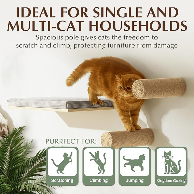 2-Pack Sisal Wall-Mounted Cat Climbing Wall Steps, Cat Wall Steps/Stairs with Sisal Scratching Surface, Wall Shelf Furniture for Climbing & Play for Kittens & Cats, Hidden Mounts-PawvioPets