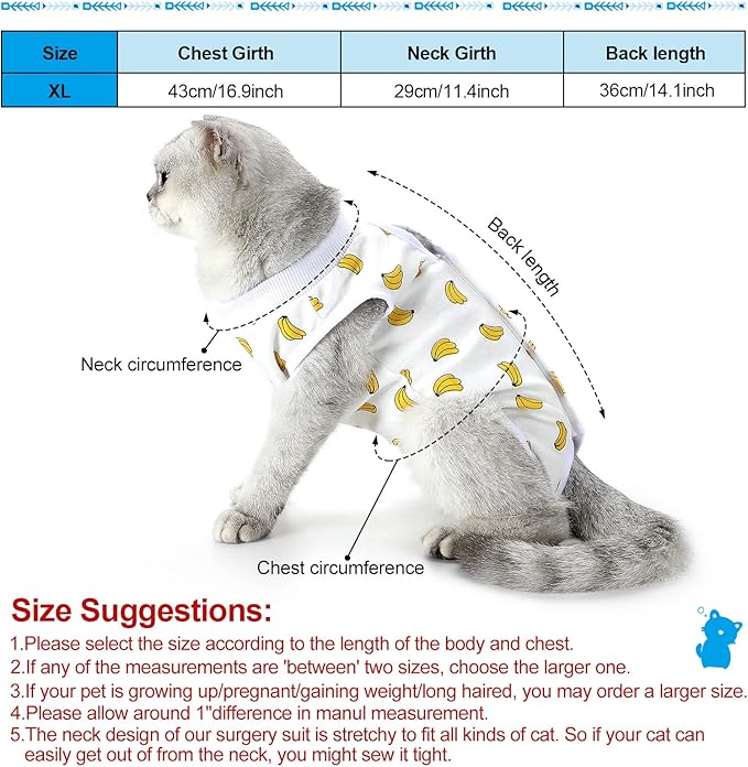 4 Pieces Cat Recovery Suits Body Wraps Breathable Kittens Recovery Clothes for Cats Small Dogs Abdominal Weaning(Banana, Football, Strawberry, Donut,XL)-PawvioPets