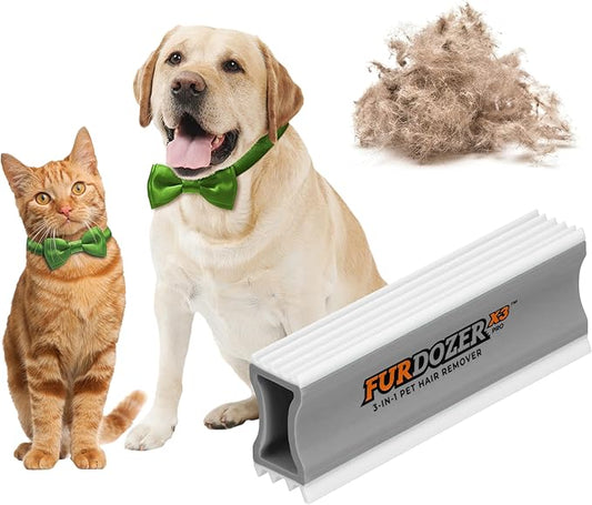 FurDozer X3 PRO Pet Hair Remover & Auto Detailing Tool - Cat & Dog Hair Remover for Carpets, Car Interiors, Couches, Bedding, & Furniture - Reusable Pet Hair Removal Tool for Dog Fur & Lint, 5", Grey-PawvioPets