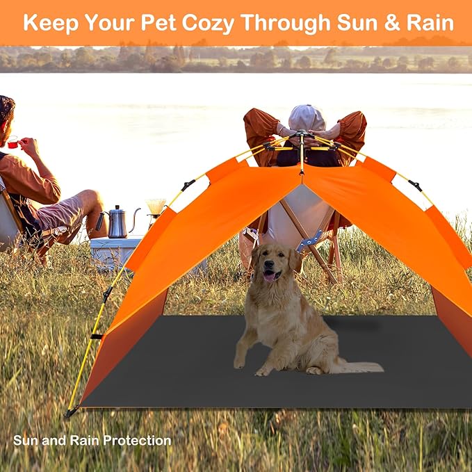 Dog Canopy Shade Shelter Tent for Small Medium Elevated Raised Outdoor Dog Bed Cots, Outside Dog House Pet Sun Umbrella, Quick Setup & No Assembly Needed, Orange 55"X40" (Cots Not Included)-PawvioPets