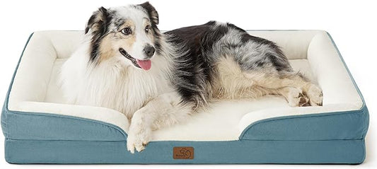 Bedsure XL Orthopedic Dog Bed for Extra Large Dogs - Washable XLarge Dog Cat Bed Waterproof, Comfort Dogs Couch Sofa with Washable Removable Cover, Pet Bed with Nonskid Bottom, Dune Haze Blue, 42"-PawvioPets