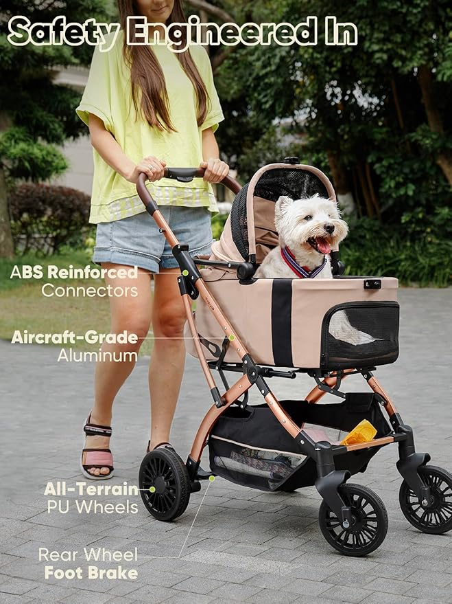 Dog Stroller, Cat Strollers, 5-in-1 Pet Stroller with Detachable Waterproof Carrier for Small/Medium Dogs Cats up to 55lbs, All-in-One Fold Without Detaching Carrier for Dogs Cats 10 lbs to 55 lbs-PawvioPets