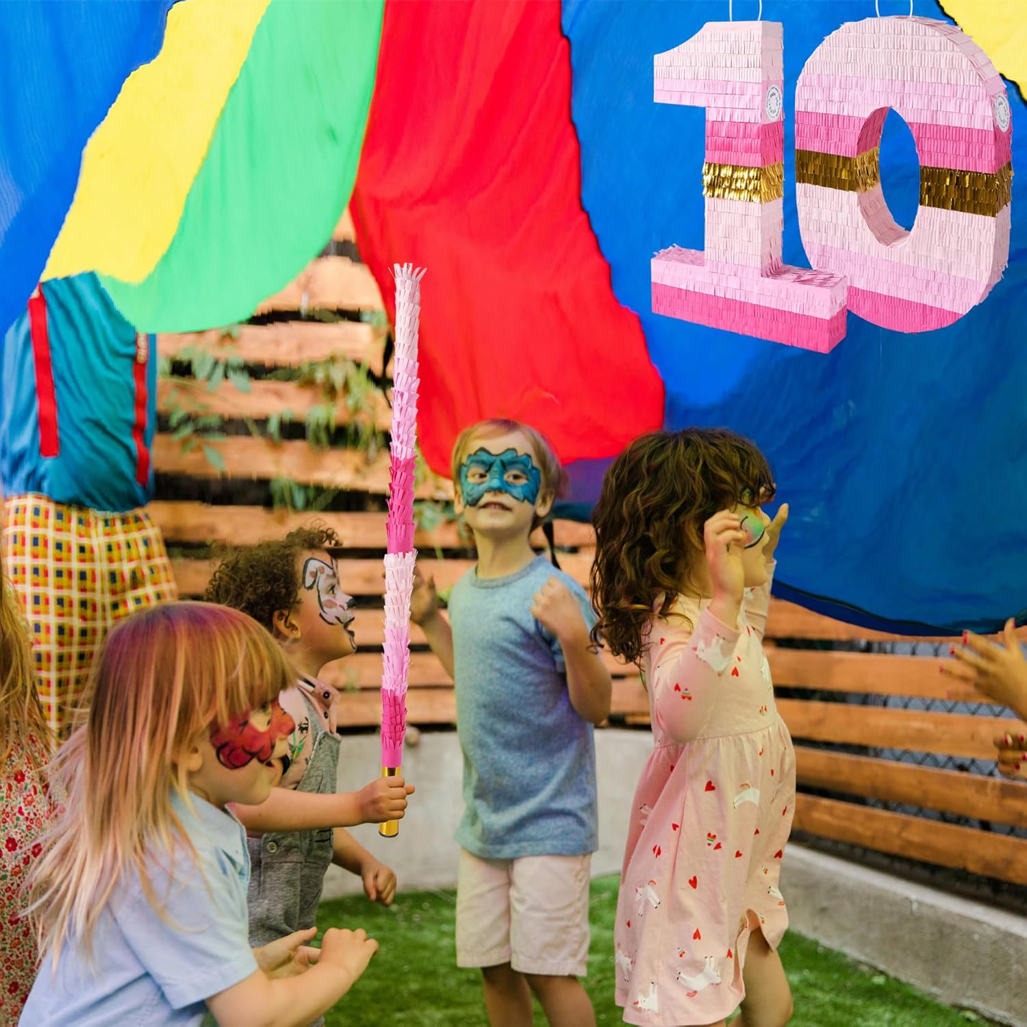 PCFING 20 Inch Number 0 Piñata Pink Gold with 30 Inch Piñata Stick Blindfold Confetti for Boys Girls Adults Birthday Party Decorations, Anniversary Celebration, Fiesta