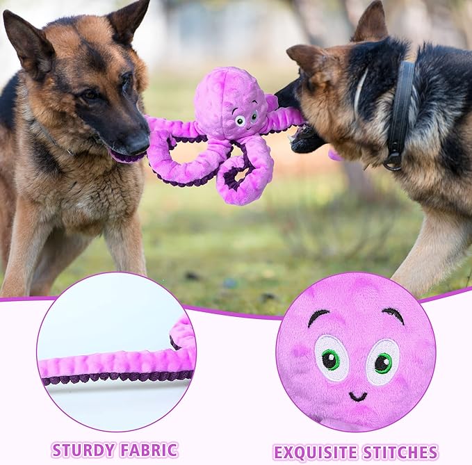 Dog Squeaky Toys Octopus - Tough Plush Large Medium & Small Dog Toys - Stuffed Animals Puppy Toys - Funny Cute Dog Toy for Dog Birthday Presents (Octopus Purple)-PawvioPets